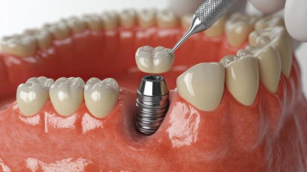 Dental implant crown placement illustration