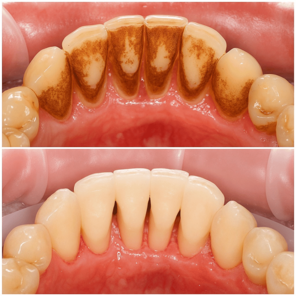 Before and after result of scaling and polishing