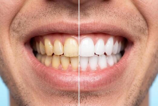 Before and after professional teeth whitening result